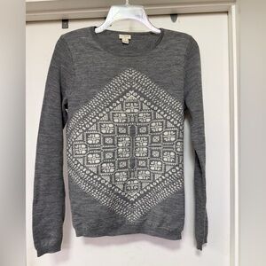 J Crew Factory merino wool white/gray Crewneck long sleeve sweater - size S